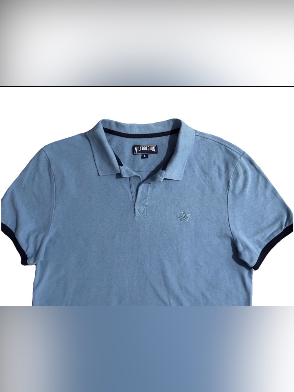 Vilebrequin Palatin Cotton Polo Shirt Light Blue Size Large Turtle Logo